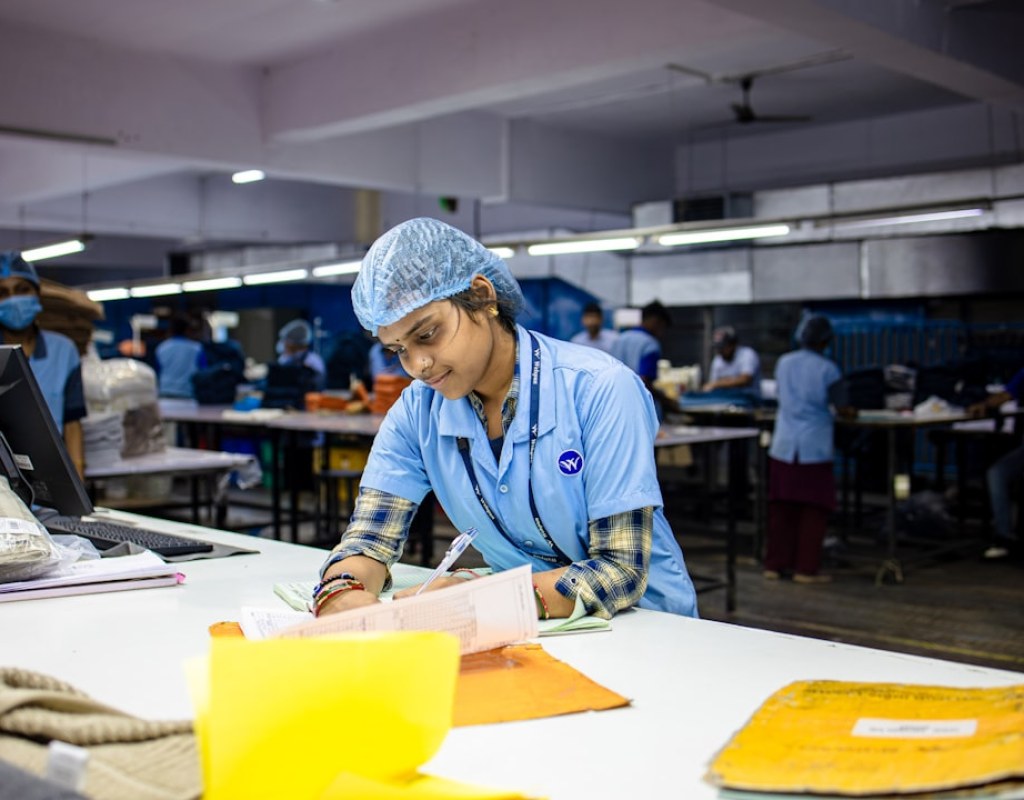factory worker sorting